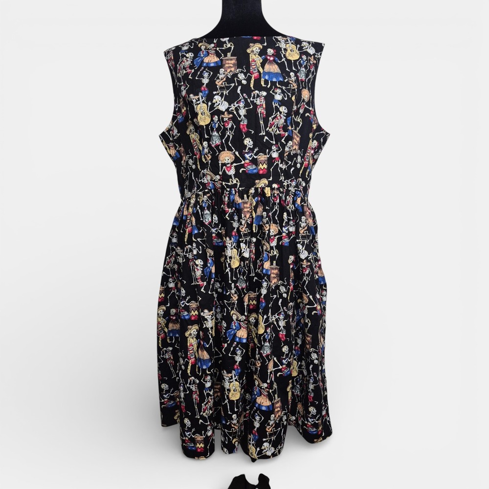 Fashionably Geeky Day of the‎ Dead Skeleton Print Dress Black See Measurements